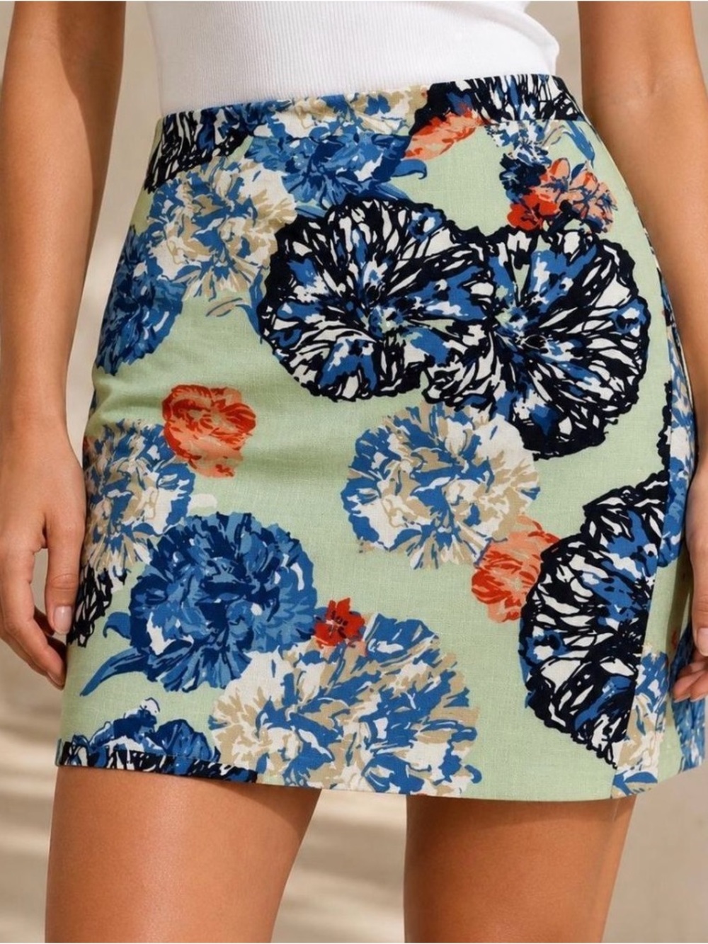 J. Crew Vibrant Floral Pencil Skirt with Blue and Coral Accents Size 10